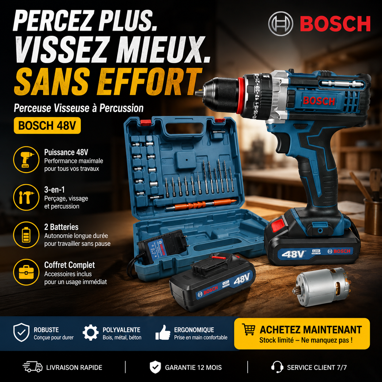 Perceuse Visseuse à Percussion 48V – Kit Complet