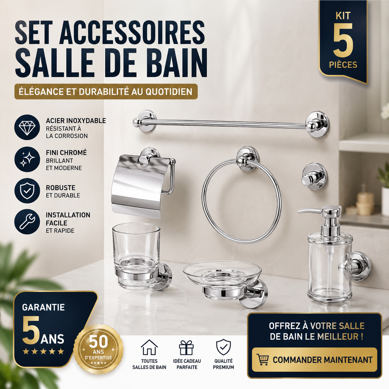 Set Accessoires Salle de Bain 5 Pièces