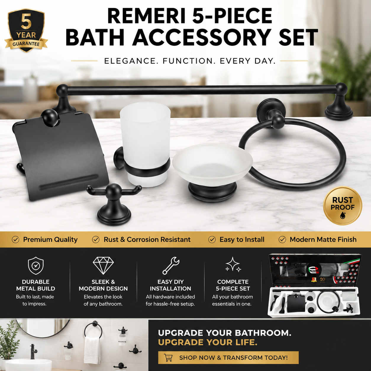 Set Accessoires Salle de Bain 5 Pièces