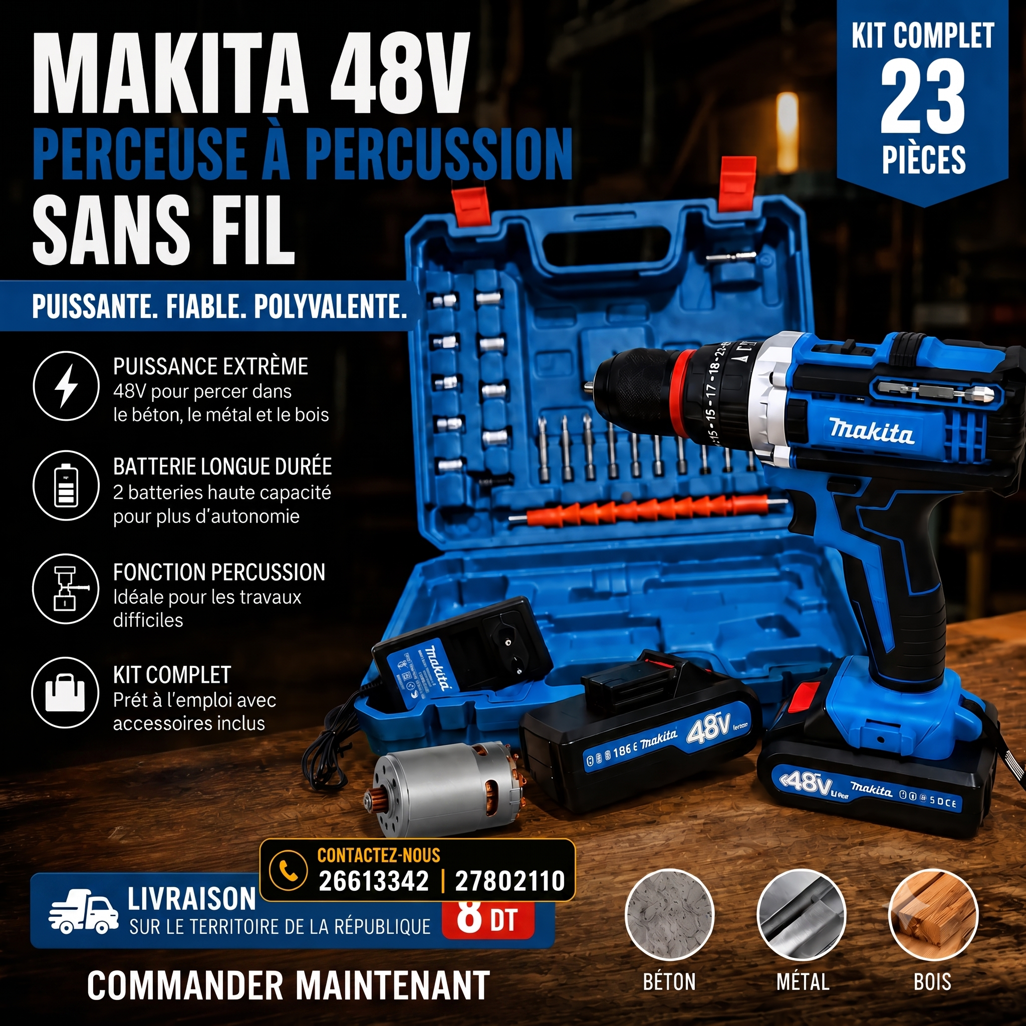 Perceuse  Visseuse  Sans Fil 48V – Kit Complet ⚙️ + 1 moteur gratuit offert